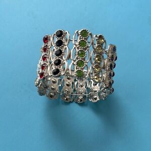 Vibrant Red and Green ,gold and black faux Gemstone bracelet .